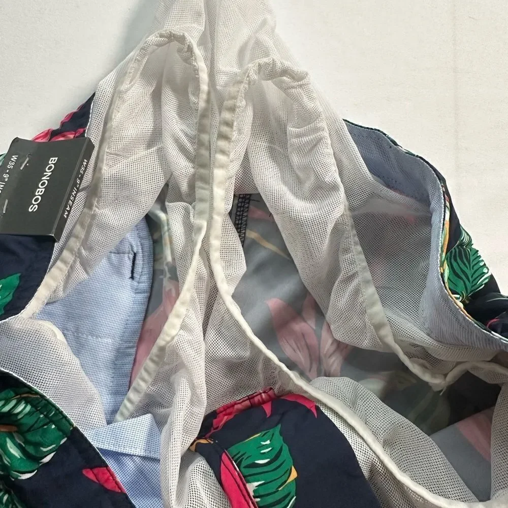 NWT Bonobos Men’s Navy Floral 9” Swim Board Shorts Trunks - Size 35